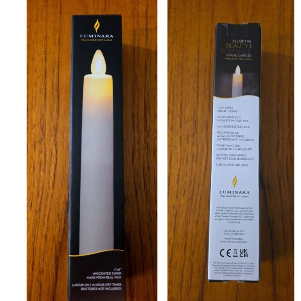 NIB Luminara TAPER REAL WAX PEARL IVORY Flameless Candle TAPER 8"X1" MOVING WICK